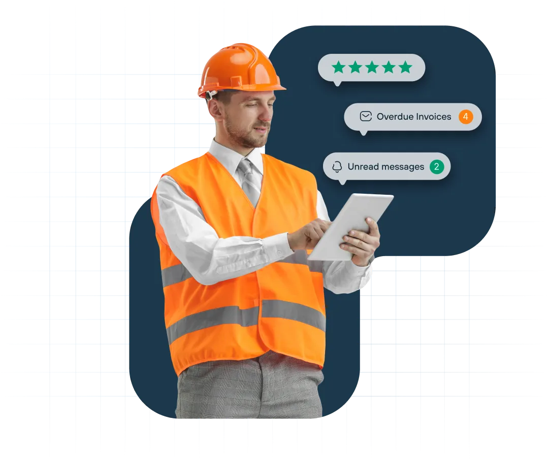 Purdy jobs hero image of the man who using the tablet with Purdy job app